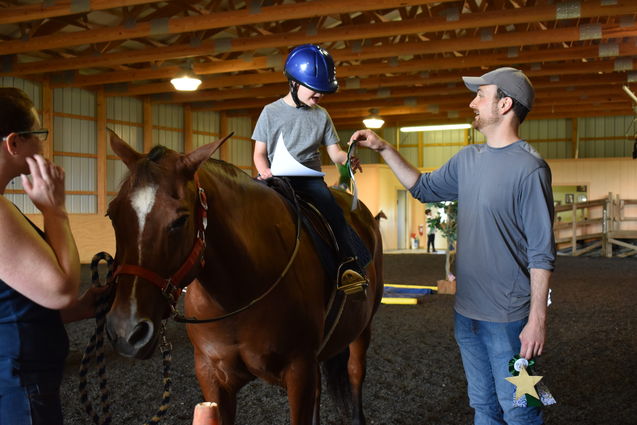 A rider receiving an award
